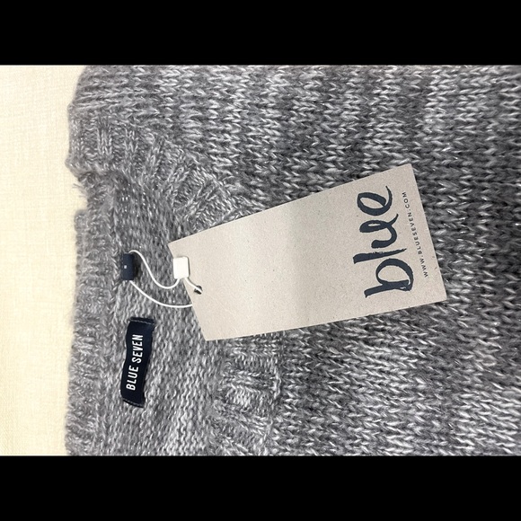 Women’s Crewneck Knit-Sweater, Fringed seam, long sleeve, Small, Blue Seven - Picture 6 of 15